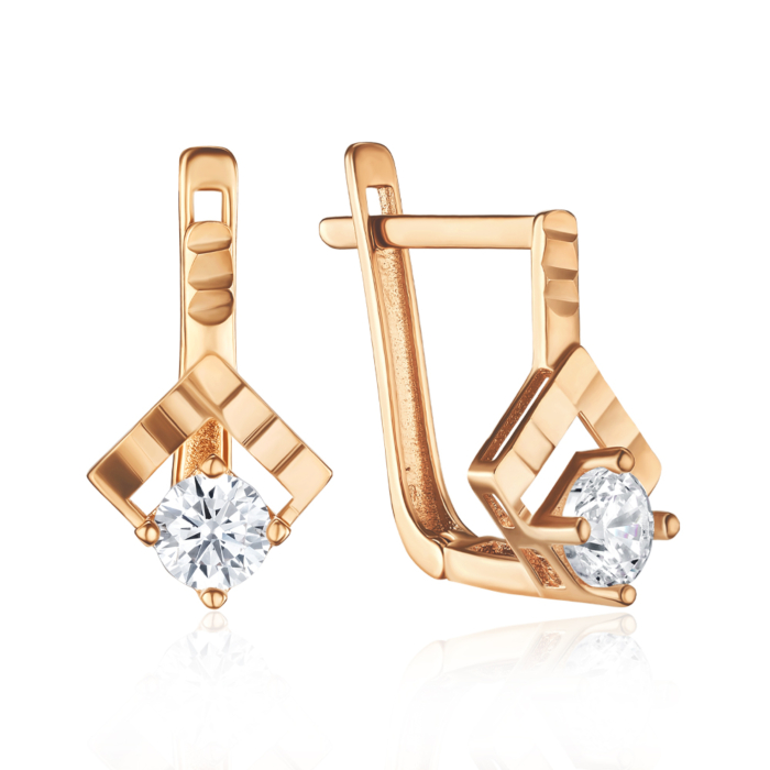 Золотые серьги с фианитом. Артикул G-2364-E/01/1