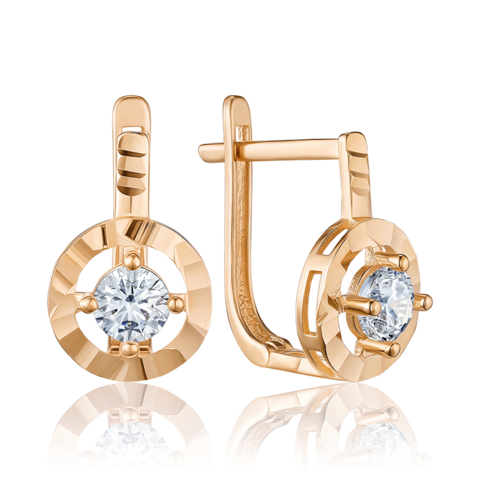 Золотые серьги с фианитами. Артикул G-2482-E/01/1