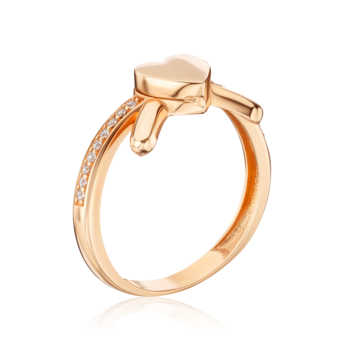 Золота каблучка "Серце" з фіанітами G-3547-R/01/1