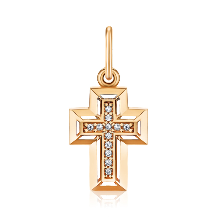 Золотой крестик с фианитами G-3833-P/01/1