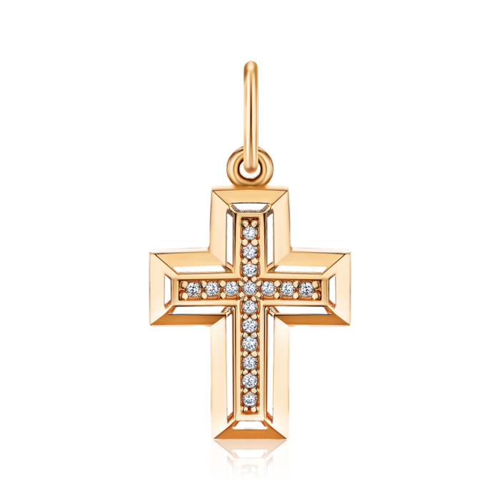 Золотий хрестик з фіанітами G-3835-P/01/1
