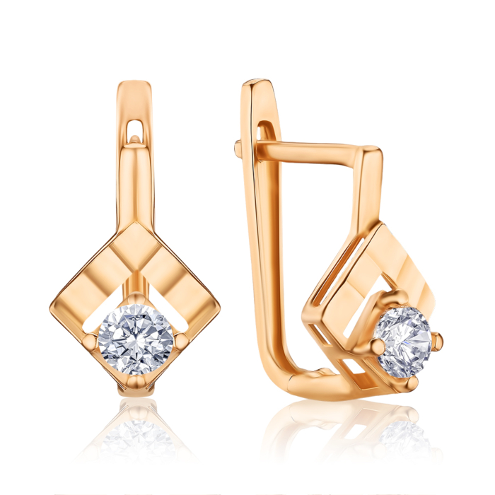 Золотые серьги с фианитом. Артикул G-4008-E/01/1