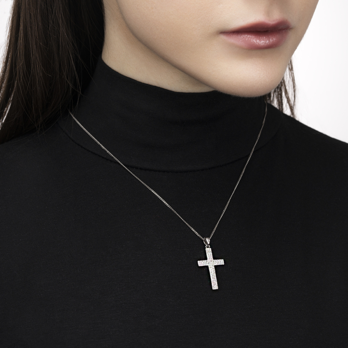 Срібний хрестик з фіанітами. Артикул G00056-P/12/1