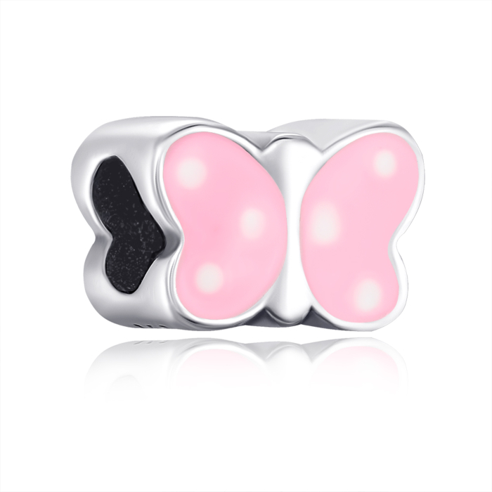 Срібний шарм з рожевою емаллю Метелик  G1578-P/12/849