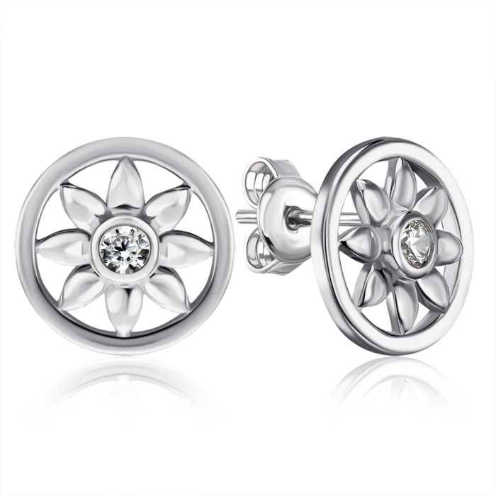 Серебряные пуссеты с фианитом. Артикул GE02223A-E/12/1