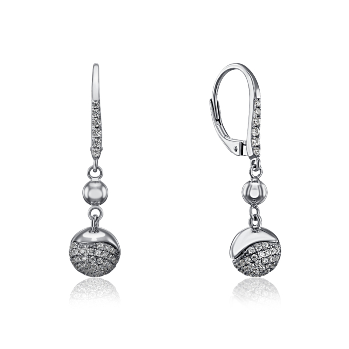 Серебряные серьги-подвески с фианитами. Артикул GE14003A-E/12/1