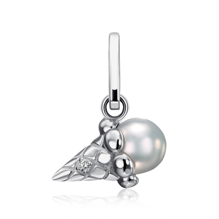 Срібна підвіска з фіанітом та перлиною. Артикул GN14564A-P/12/2011