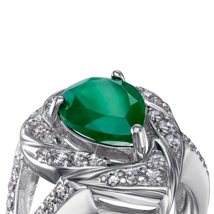 Серебряное кольцо с агатом и фианитами. Артикул GRE1918-R/12/6218