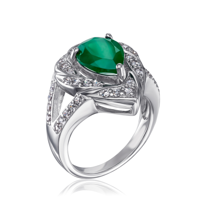 Серебряное кольцо с агатом и фианитами. Артикул GRE1918-R/12/6218