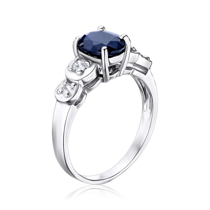 Срібна каблучка з сапфіром та фіанітами. Артикул GRE2125-R/12/8387