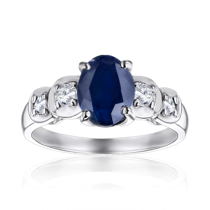 Срібна каблучка з сапфіром та фіанітами. Артикул GRE2125-R/12/8387