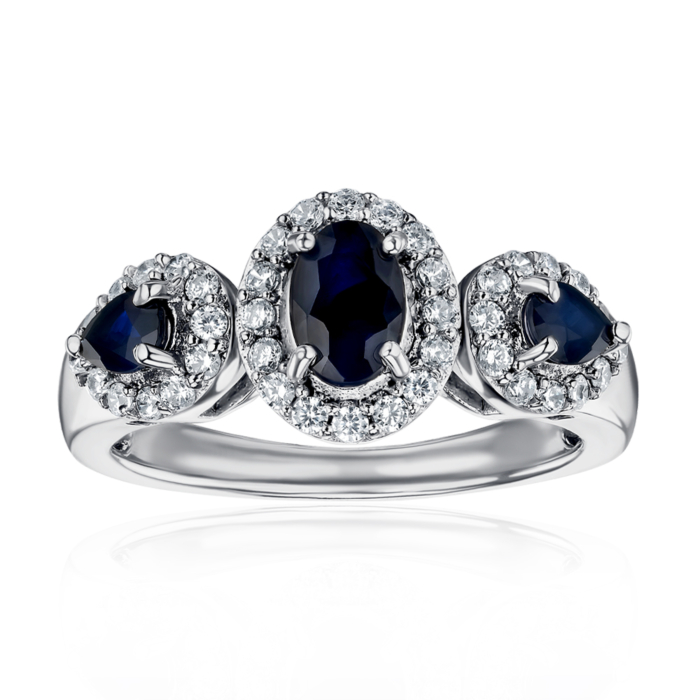 Срібна каблучка з сапфіром та фіанітами GREP1606-R/12/8824