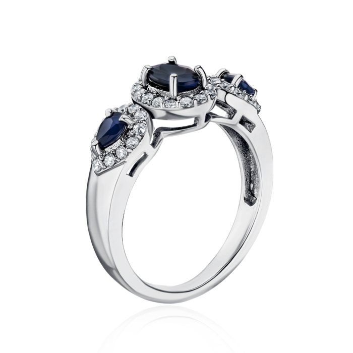 Срібна каблучка з сапфіром та фіанітами GREP1606-R/12/8824