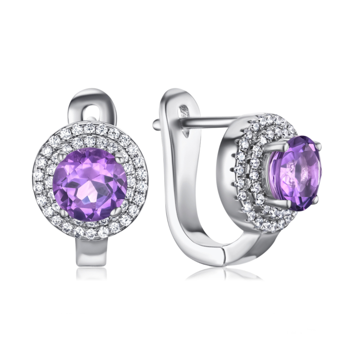 Серебряные серьги с аметистом и фианитами. Артикул GREP2517-E/12/5630