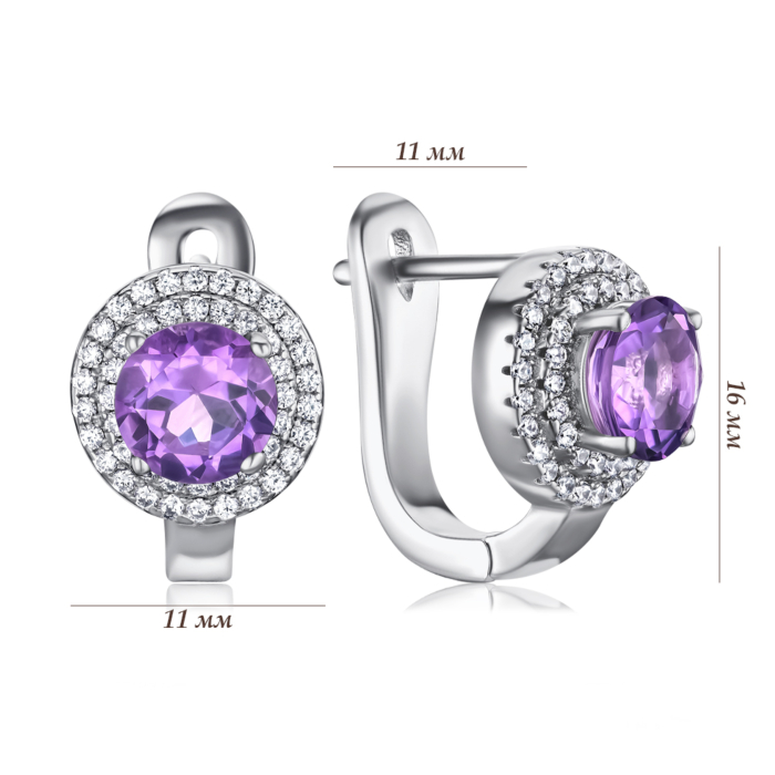 Серебряные серьги с аметистом и фианитами. Артикул GREP2517-E/12/5630
