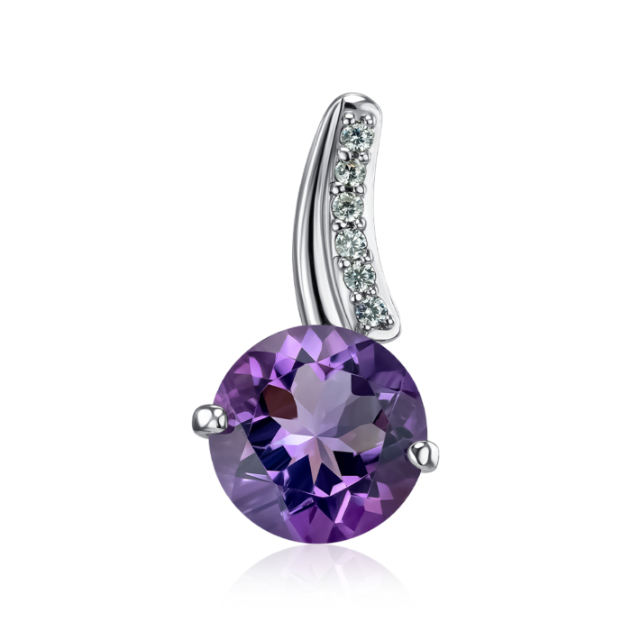 Срібна підвіска з аметистом та фіанітами. Артикул GREP2646-P/12/7142