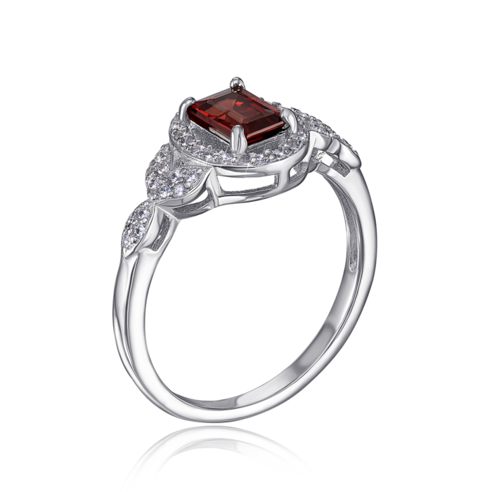Серебряное кольцо с гранатом и фианитами. Артикул GREP3066-R/12/6233
