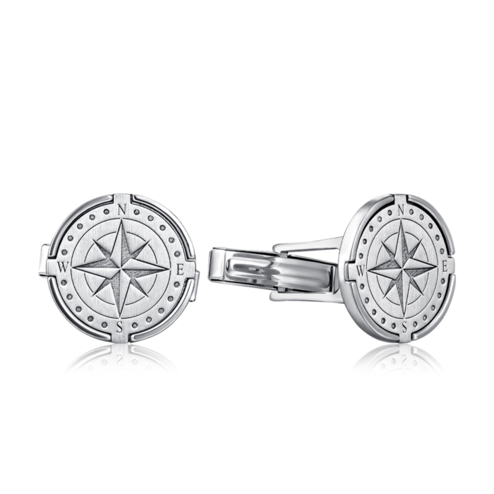 Срібні запонки «Сторони світу» без вставки. Артикул GTGXX000032-Z/12
