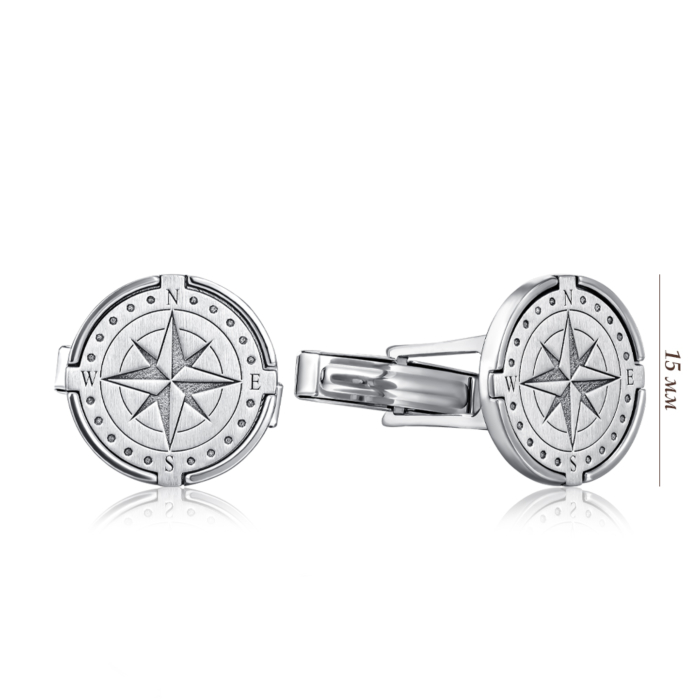 Срібні запонки «Сторони світу» без вставки. Артикул GTGXX000032-Z/12