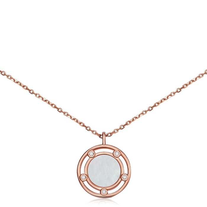 Серебряное позолоченное колье с фианитами и перламутром. Артикул HC-1790-ROSE-K/17/1558