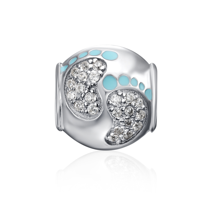 Срібна намистина-шарм з фіанітами та емаллю. Артикул HE-1021-BL-S-P/12/1756