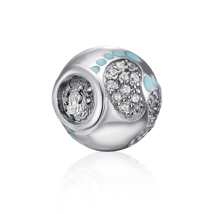 Срібна намистина-шарм з фіанітами та емаллю. Артикул HE-1021-BL-S-P/12/1756