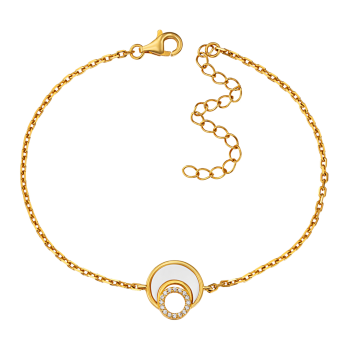 Срібний браслет з позолотою, перламутром та фіанітами. Артикул HJB-857-GOLD-B/20/4510