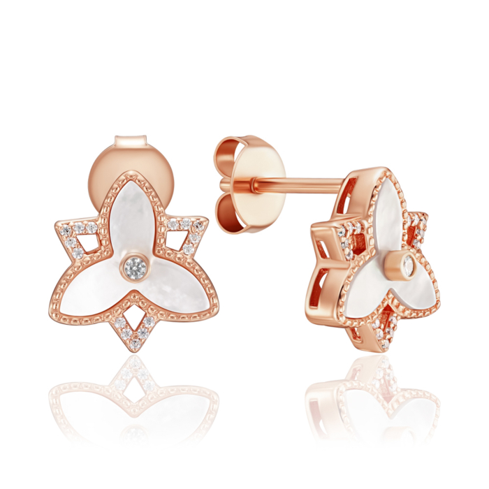 Срібні сережки з фіанітами та перламутром. Артикул HJES-2152-ROSE-E/17/1090