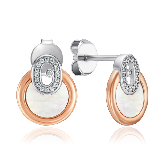 Серебряные серьги с фианитами и перламутром. Артикул HJES-2154-S-2-E/15/1090