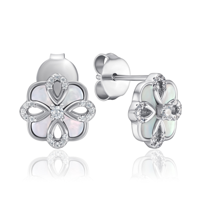 Срібні сережки з фіанітами та перламутром. Артикул HJES-2157-S-E/12/1090