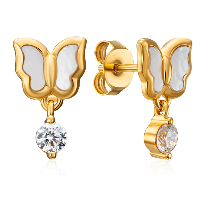 Серебряные позолоченные серьги с перламутром и фианитом. Артикул HJES-842-GOLD-E/20/1090