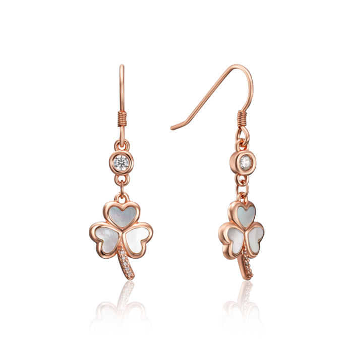Серебряные позолоченные серьги-подвески с перламутром и фианитами. Артикул HJES-843-ROSE-E/17/4510