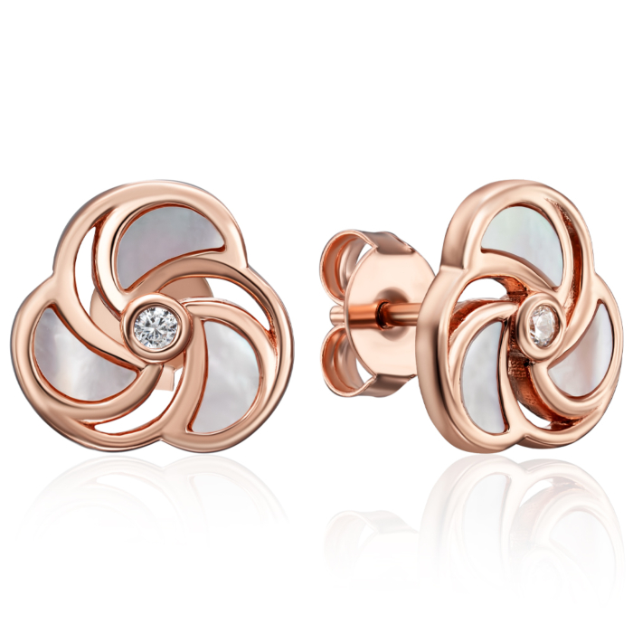 Серебряные позолоченные пусеты с перламутром и фианитом. Артикул HJES-847-ROSE-E/17/1558