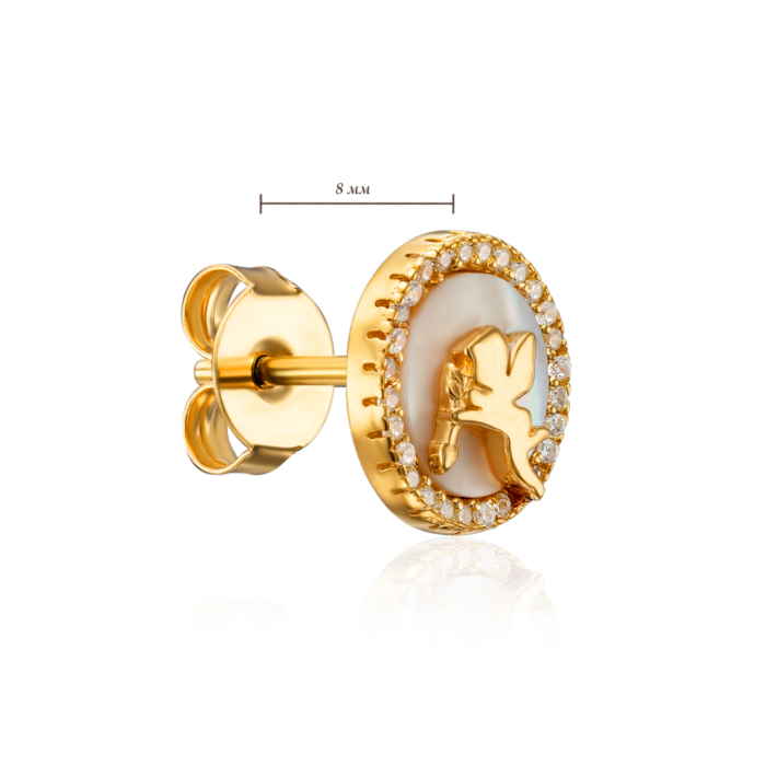 Серебряные позолоченные серьги с перламутром и фианитами. Артикул HJES-854-GOLD-E/20/1558