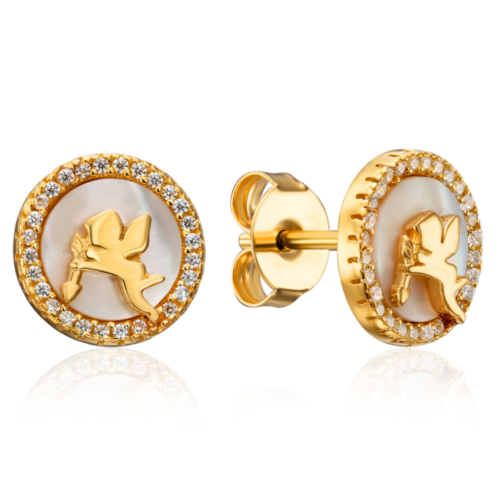 Серебряные позолоченные серьги с перламутром и фианитами. Артикул HJES-854-GOLD-E/20/1558