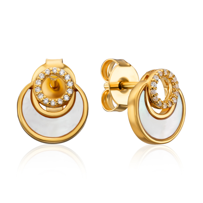 Срібні позолочені сережки з перламутром та фіанітами. Артикул HJES-857-GOLD-E/20/4510