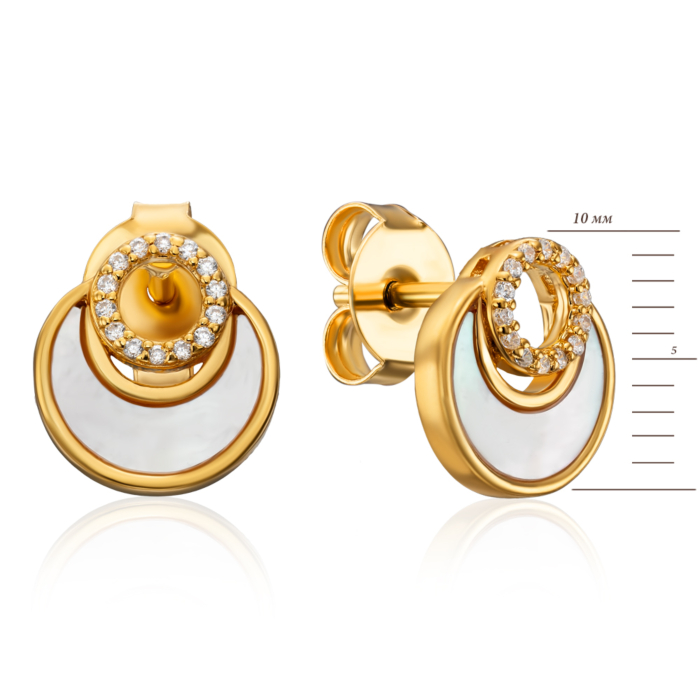 Срібні позолочені сережки з перламутром та фіанітами. Артикул HJES-857-GOLD-E/20/4510