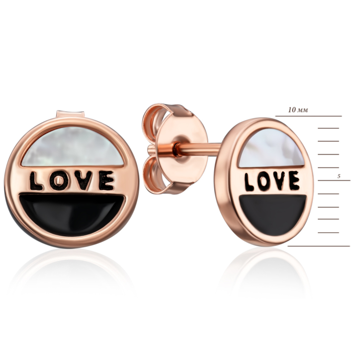 Срібні пусети з позолотою, емаллю та перламутром. Артикул HJES-859-ROSE-E/17/4665