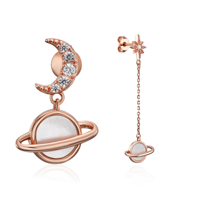 Срібні позолочені сережки з перламутром та фіанітами. Артикул HJES-865-ROSE-E/17/1558