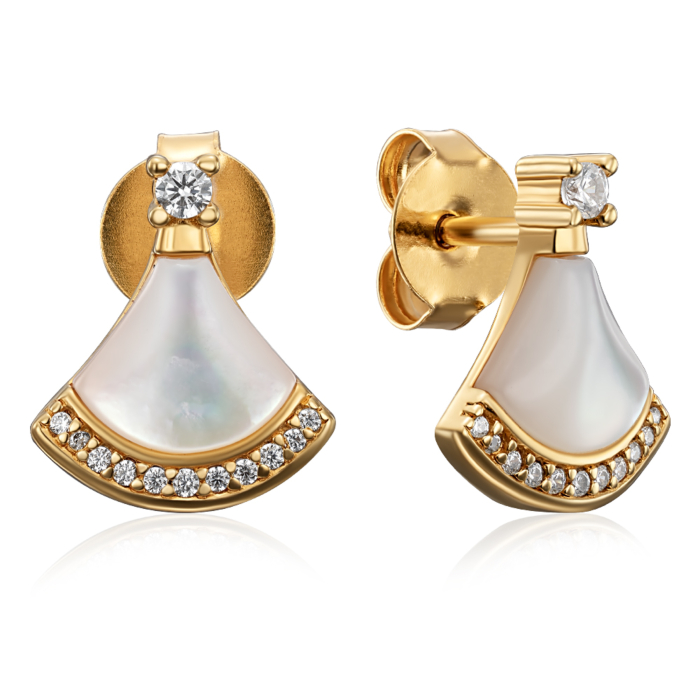 Серебряные позолоченные серьги с перламутром и фианитами. Артикул HJES-870-GOLD-E/20/4510