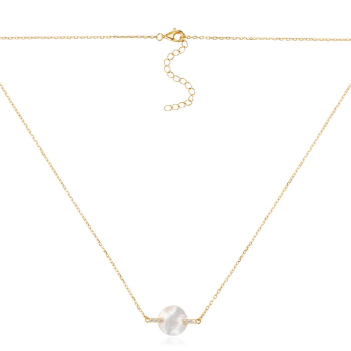 Серебряное колье с перламутром и фианитами. Артикул HJN-1735-GOLD-K/20/1090