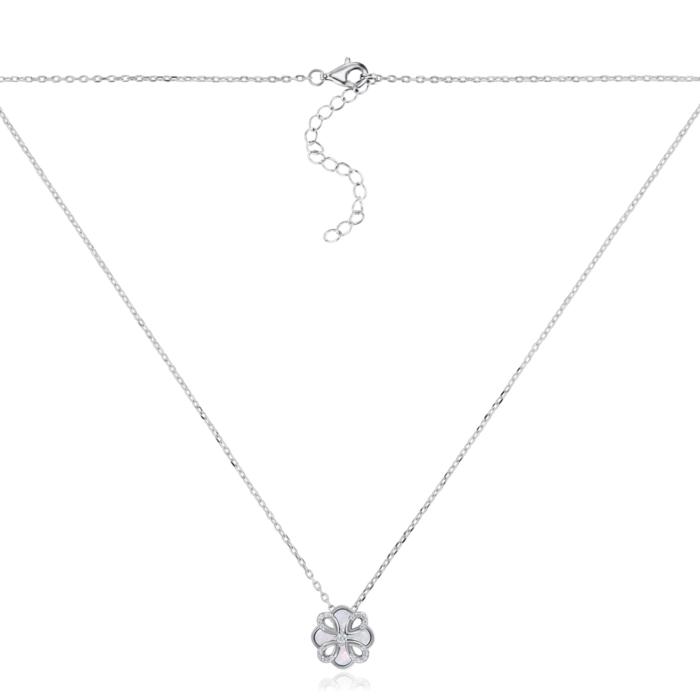 Срібне кольє з фіанітами та перламутром. Артикул HJN-2157-S-K/12/1090