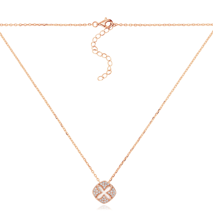 Серебряное колье с фианитами и перламутром. Артикул HJN-2159-ROSE-K/17/1090