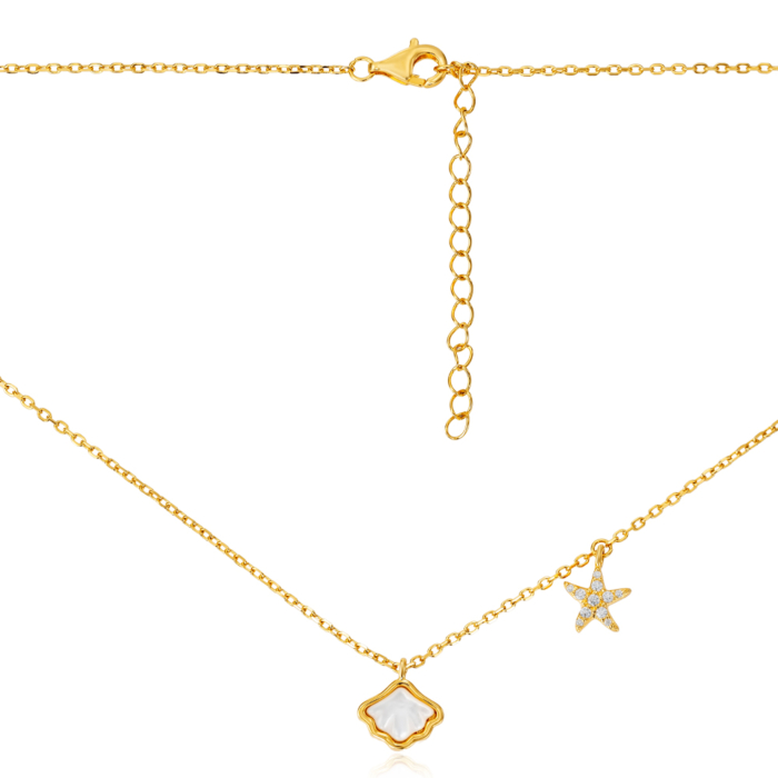 Серебряное позолоченное колье с перламутром и фианитами. Артикул HJN-841-GOLD-K/20/4510