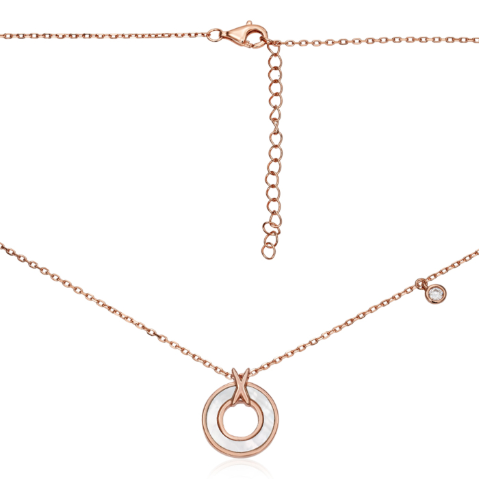 Серебряное позолоченное колье с перламутром и фианитом. Артикул HJN-867-ROSE-K/17/4510