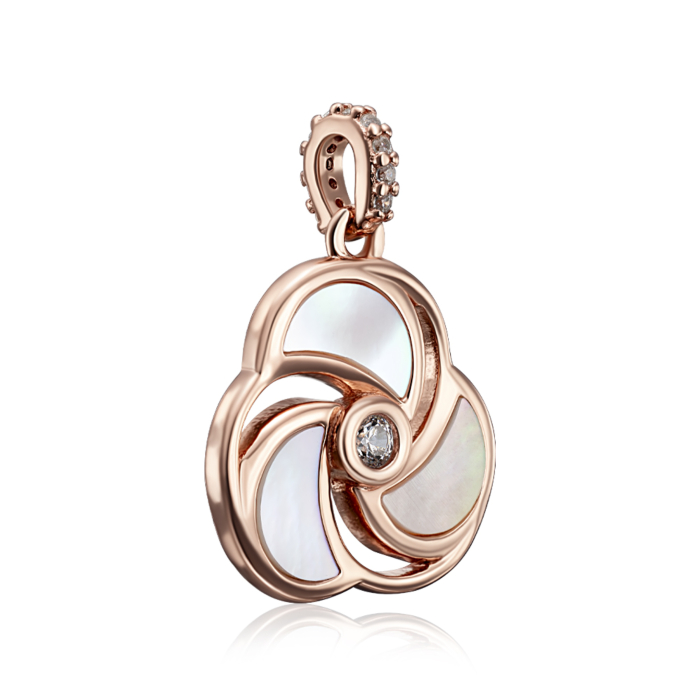 Срібна позолочена підвіска з перламутром та фіанітами. Артикул HJP-847-ROSE-P/17/1090