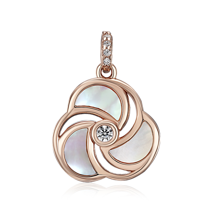 Срібна позолочена підвіска з перламутром та фіанітами. Артикул HJP-847-ROSE-P/17/1090