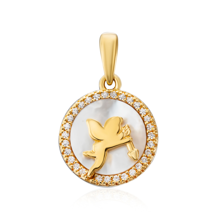 Срібна позолочена підвіска з перламутром та фіанітами. Артикул HJP-854-GOLD-P/20/1558