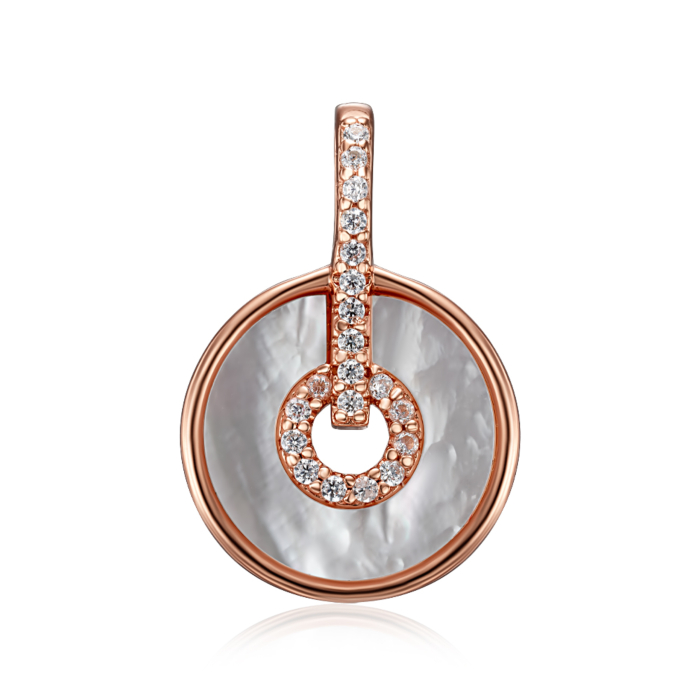 Срібна позолочена підвіска з перламутром та фіанітами. Артикул HJP-856-ROSE-P/17/4510