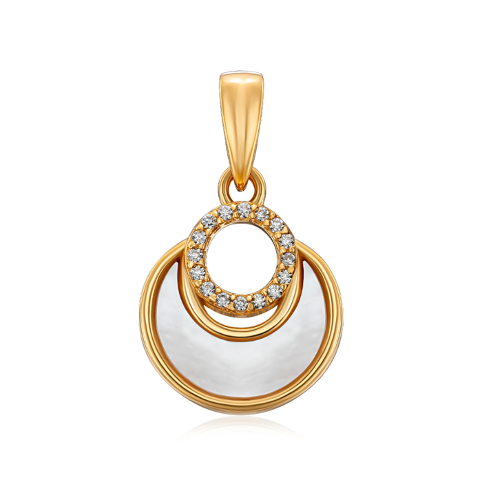 Срібна позолочена підвіска з фіанітами та перламутром. Артикул HJP-857-GOLD-P/20/4510